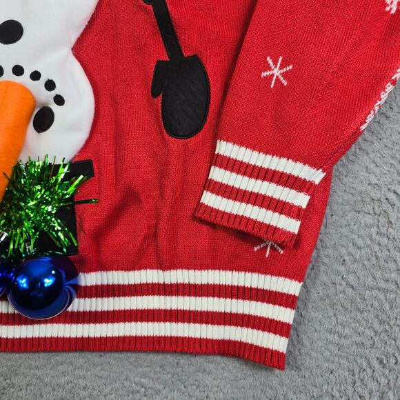 Funny Plush Snowman Christmas Sweater Men's XL Red Jingle Balls Carrot Crew New - Picture 2 of 12